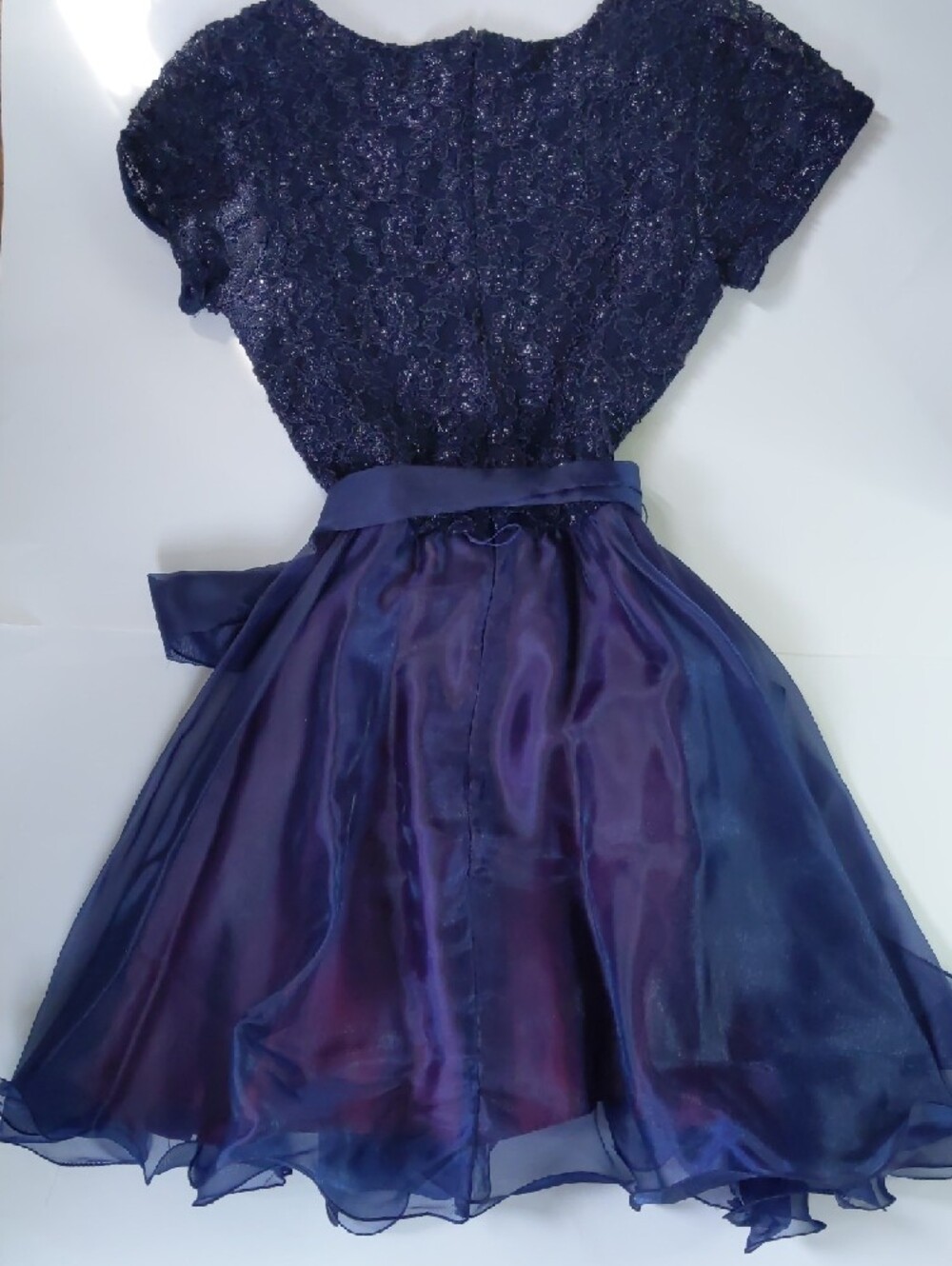 Navy Blue Lace & Chiffon Fit-and-Flare Dress - Picture 6 of 15